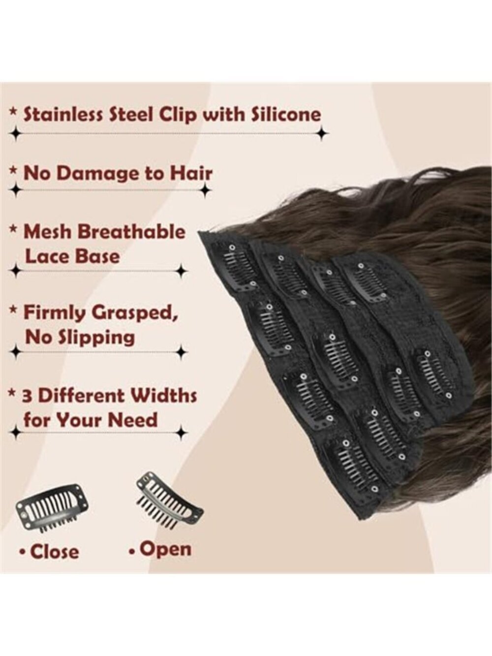 FESHFEN Clip in Hair Extensions for Women - 4 Pcs Thick Double Weft Long Wavy - Picture 3 of 6